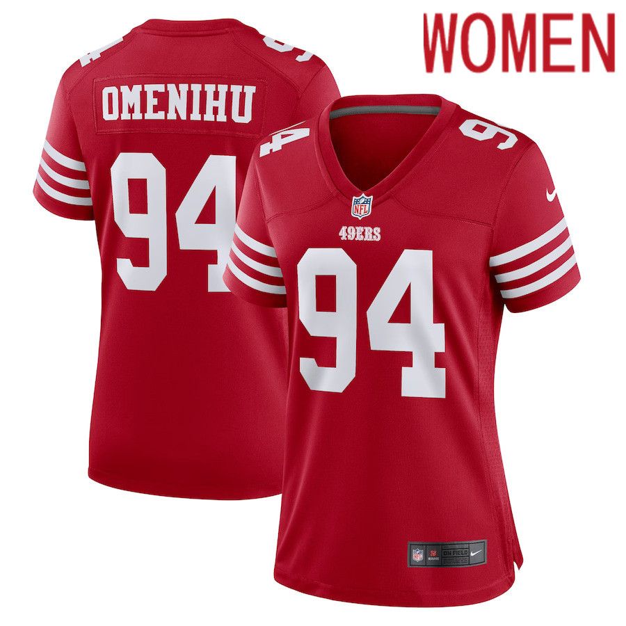 Women San Francisco 49ers #94 Charles Omenihu Nike Scarlet Game Player NFL Jersey